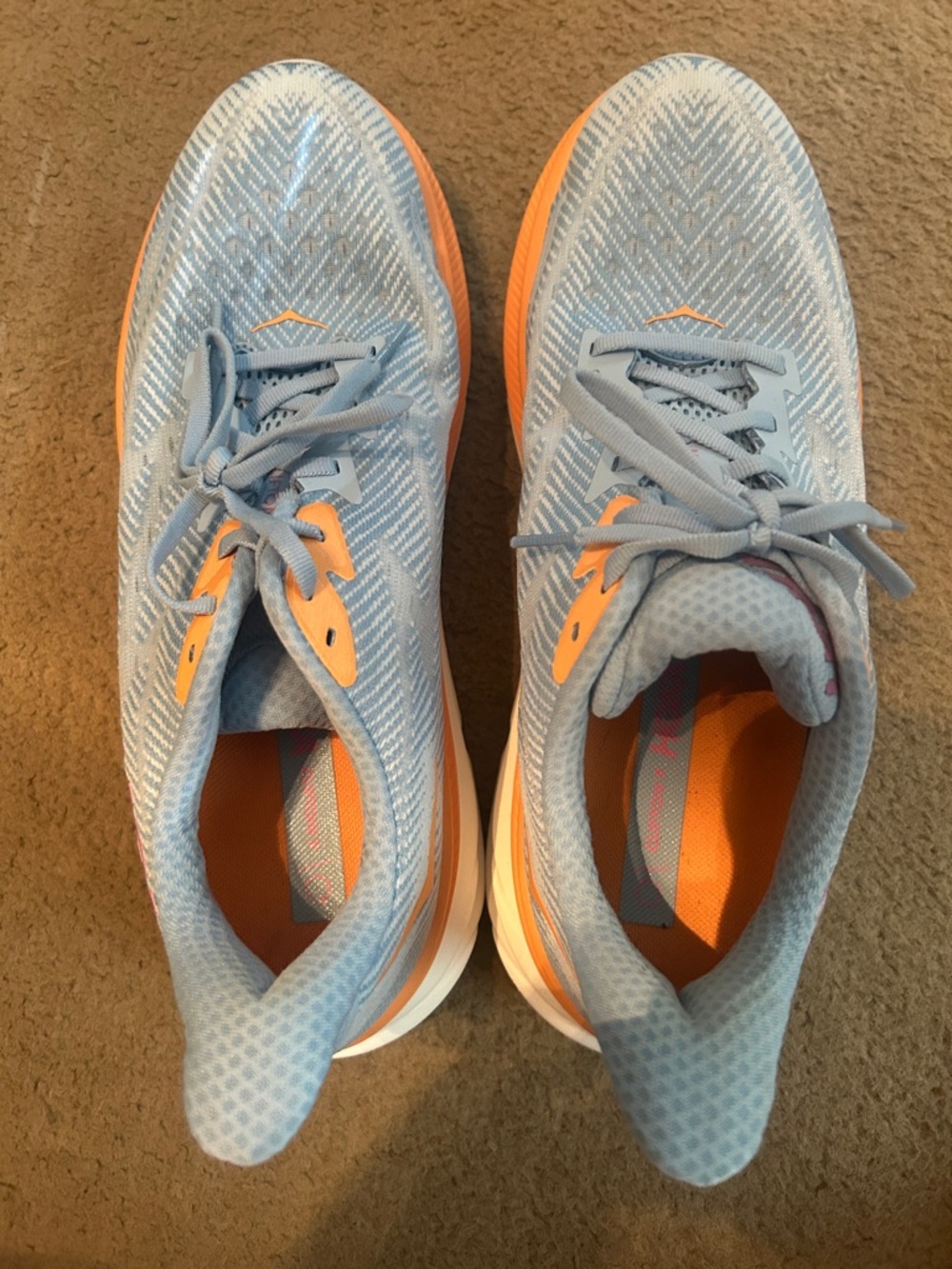 Hoka Women's Light Blue and Orange Running Shoes
